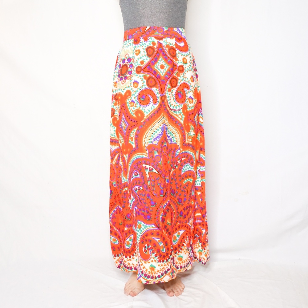 VINTAGE 60s Ornate Color Pattern Maxi Skirt - Picture 1 of 7